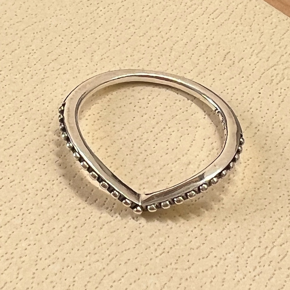 Pandora Silver Beaded Wishbone Ring, stackable